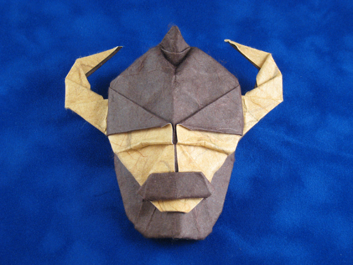Origami Viking by Gabriel Alvarez Casanovas. Wet-folded from a square of double-sided mulberry paper by Gilad Aharoni on giladorigami.com