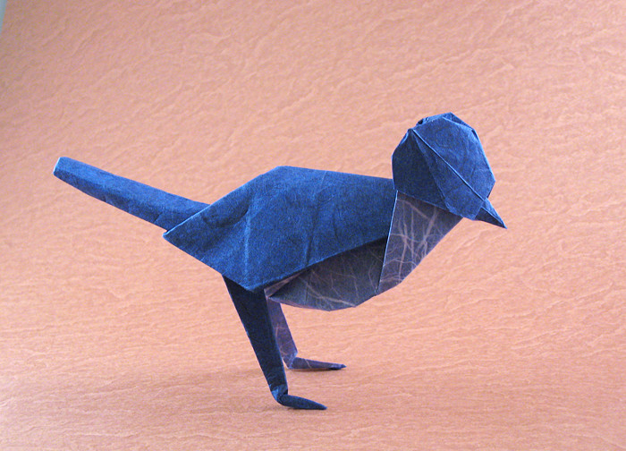 Origami Wagtail by Akira Yoshizawa. Folded from a square of double-sided Unryu paper by Gilad Aharoni on giladorigami.com
