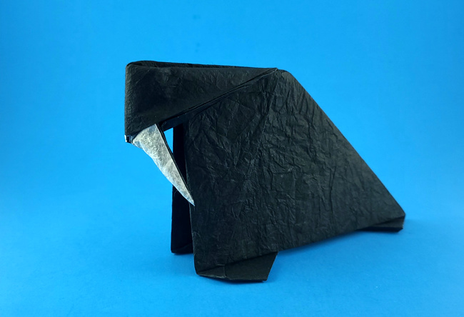 Origami Walrus by Marc Kirschenbaum. Folded from a square of Duo Thai paper by Gilad Aharoni on giladorigami.com