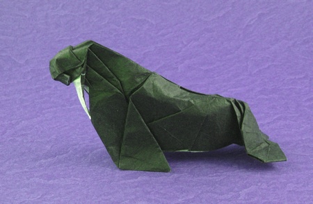Origami Walrus by Seo Won Seon (Redpaper). Folded from a square of double-sided Unryu paper by Gilad Aharoni on giladorigami.com