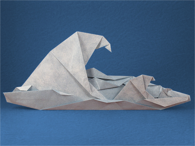Origami Waves by Peter Engel. Folded from a square of Nicolas Terry's tissue-foil by Gilad Aharoni on giladorigami.com