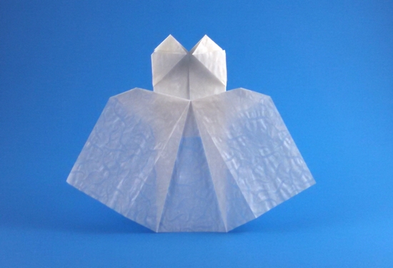 Origami Wedding gown by Linda Marlina. Folded from a square or Alabaster origami paper by Gilad Aharoni on giladorigami.com