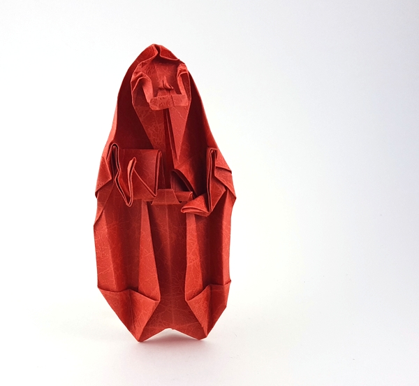 Origami White coat Kannon by Kawai Toyoaki. Folded from a square of Leathac Rouketsu by Gilad Aharoni on giladorigami.com