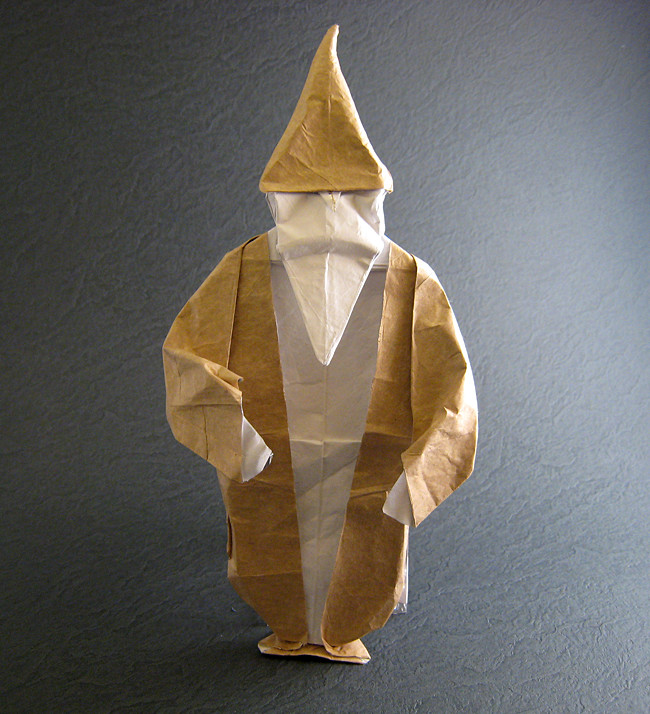 Origami Wizard by Fernando Gilgado Gomez. Folded from a square of Kathy Stevick's tissue-foil by Gilad Aharoni on giladorigami.com