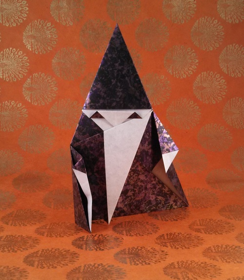 Origami Wizard by Hideo Komatsu. Folded from a square of Urban Metal origami paper by Gilad Aharoni on giladorigami.com