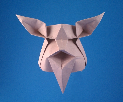 Origami Wizard face by Yehuda Peled. Folded from a square of cardstock by Gilad Aharoni on giladorigami.com