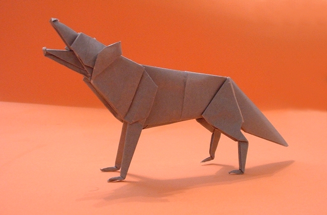 Origami Wolf by Jun Maekawa. Folded from a square of origami paper by Gilad Aharoni on giladorigami.com