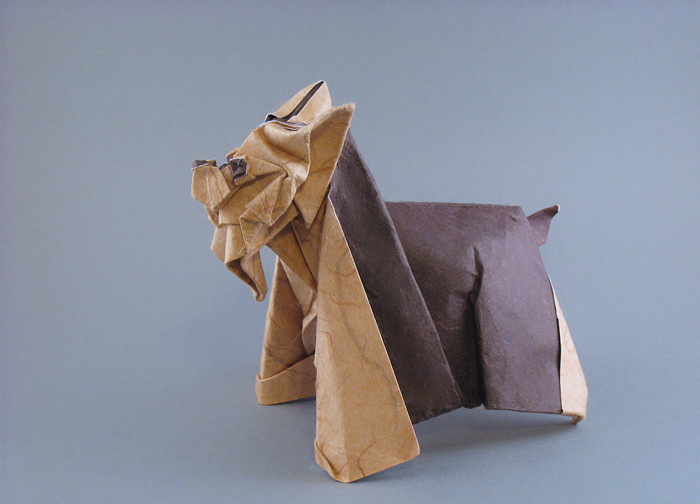 Origami Yorkshire terrier by Seiji Nishikawa. Wet-folded from a square of double-sided mulberry paper by Gilad Aharoni on giladorigami.com