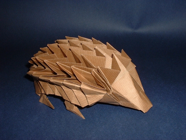 Origami Hedgehog by John Richardson. Folded from a rectangle of wrapping paper by Gilad Aharoni on giladorigami.com