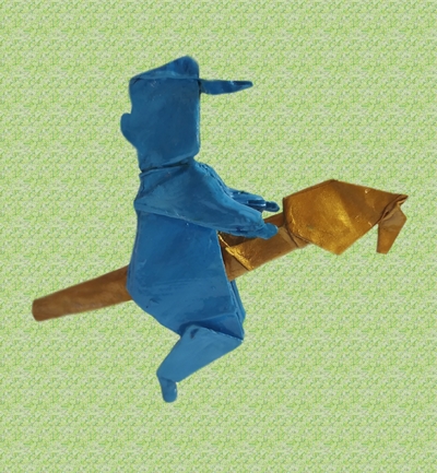 Origami Samuel on a stick horse by Leonardo Pulido Martinez on giladorigami.com
